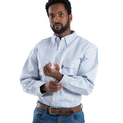 Flame Resistant Button Down Plaid Long Sleeve Work Shirt Thumbnail